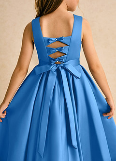 Azazie Junebuj Flower Girl Dresses Blue Jay Ball-Gown Pleated Matte Satin Dress image7