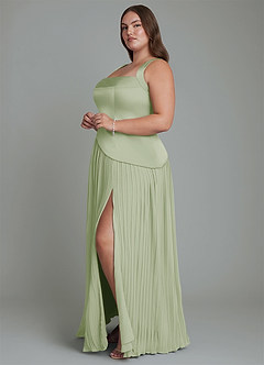 Azazie Stephanie Bridesmaid Dresses Dusty Sage A-Line Pleated Stretch Satin Dress image10