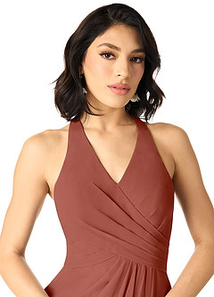 Azazie Danica Bridesmaid Dresses Auburn A-Line Pleated Chiffon Dress image4