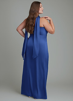 Azazie Calandra Bridesmaid Dresses Royal Blue Sheath Pleated Stretch Satin Dress image7