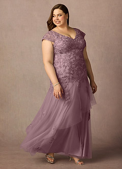 Azazie Romy Mother of the Bride Dresses Dusty Rose Mermaid V-Neck Sequins Tulle Dress image10