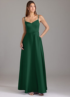 Azazie Marley Bridesmaid Dresses Dark Green A-Line Off the Shoulder Stretch Satin Convertible Dress image3