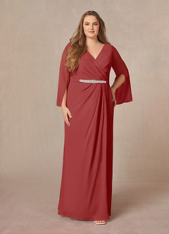 Azazie Belinda Mother of the Bride Dresses Rust A-Line V-Neck Pleated Chiffon Dress image6