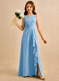 Azazie Chibi Girls Formal Blumenmädchenkleider A-Linie Plissee Chiffon Kleid Puderblau image1