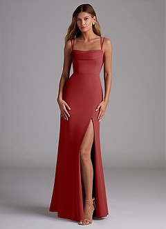 Azazie Callan Robes de demoiselle d'honneur Robe Sirène Convertible en Mousseline de soie Plissée Rouille image3