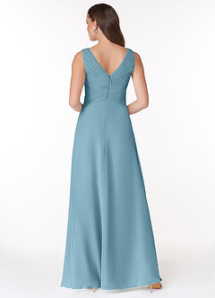 Azazie Flora Bridesmaid Dresses Moody Blue A-Line Pleated Chiffon Dress image2