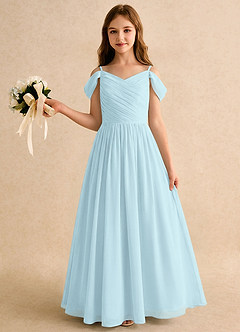 Azazie Chelo Girls Formal Abiti da Ragazza di Fiori Abito A-Line in Chiffon Plissettato Nuvola Blu image3