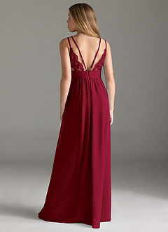 Azazie Maren Allure Junior Burgundy A-Line Lace Chiffon Dress image5