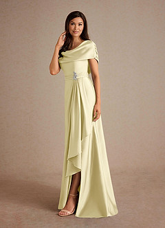 Azazie Branford Mother of the Bride Dresses Lemon Sorbet A-Line Pleated Stretch Satin Dress image2