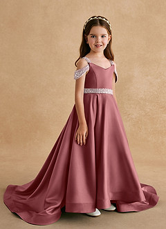 Azazie Jodi Robe Demoiselle D'honneur Fillette Robe Trapèze en Mat Satiné Améthyste image3