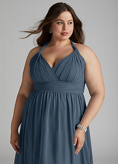 Azazie Ashia Schlussverkauf A-Linie Plissee Chiffon Kleid Neptunblau image10