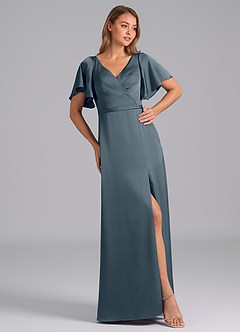 Azazie Ambrosia Robes de demoiselle d'honneur Robe Trapèze en Satin extensible Plissée Violet Crépusculaire image4
