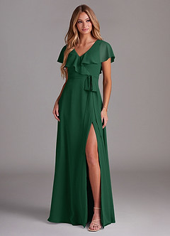Azazie Lainey Bridesmaid Dresses Dark Green A-Line with Pockets Chiffon Dress image3
