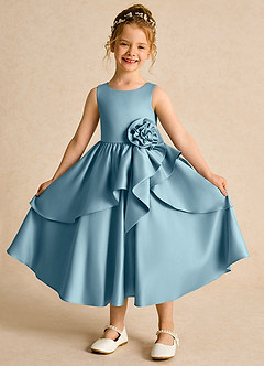 Azazie Hermia Flower Girl Dresses Moody Blue A-Line Sleeveless Matte Satin Dress image1