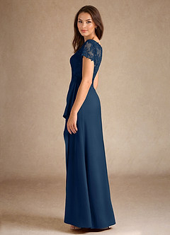 Azazie Santa Ana Mother of the Bride Dresses Dark Navy A-Line Lace Stretch Satin Dress image5