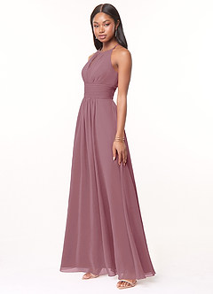 Azazie Bonnie Bridesmaid Dresses Vintage Mauve A-Line Keyhole Ruched Chiffon Dress image3