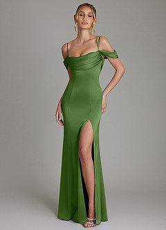 Azazie Nira Bridesmaid Dresses Basil Mermaid Corset Stretch Satin Dress image1