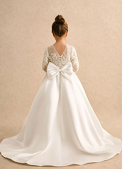 Azazie Lilyana Abiti da Ragazza di Fiori Abito Principessa in Pizzo Con Maniche Avorio image2