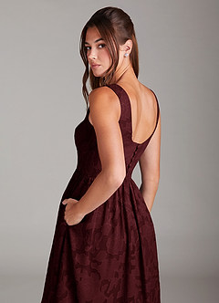 Azazie Alissa Bridesmaid Dresses Cabernet A-Line with Pockets Floral Burnout Dress image2
