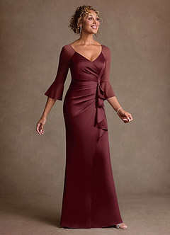Azazie Nampa Mother of the Bride Dresses Cabernet Sheath Pleated Mesh Dress image4