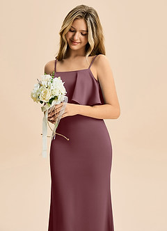 Azazie Galene Junior Syrena Satyna elastyczna Długość podłogi Młodsza druhna Sukienka image5