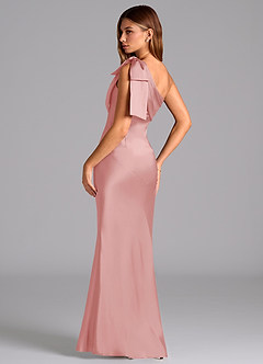 Azazie Yuanna Bridesmaid Dresses Powder Pink Mermaid One Shoulder Stretch Satin Dress image6
