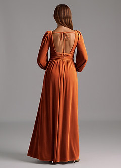 Azazie Norah Bridesmaid Dresses Burnt Orange A-Line Long Sleeve Velvet Dress image2