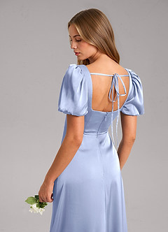 Azazie Fyona Bridesmaid Dresses Ice A-Line Pleated Stretch Satin Dress image7