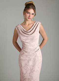 Azazie Kieryn Bridesmaid Dresses Blushing Pink Mermaid Pleated Floral Burnout Dress image6