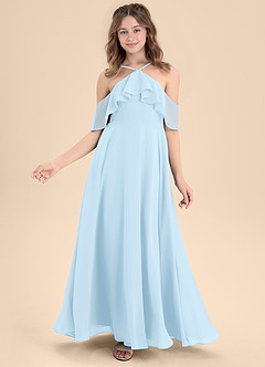 Azazie Tessabelle Junior A-Linie Schulterfrei Chiffon Kleid Himmelblau image6