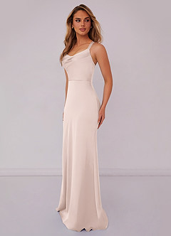 Barbie ♥ Azazie Bridesmaid Dresses Blushing Pink Mermaid Pleated Stretch Satin Dress image4