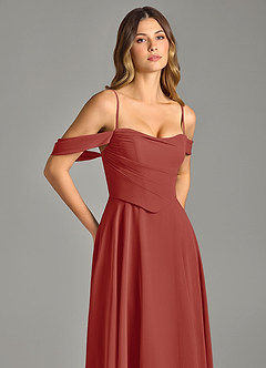 Azazie Chelsey Abiti da Damigella Abito Convertibile A-Line in Chiffon a Spalla Scoperta Terracotta image2