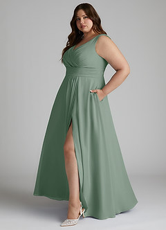 Azazie Karina Bridesmaid Dresses Silver Sage A-Line Pleated Chiffon Dress image8