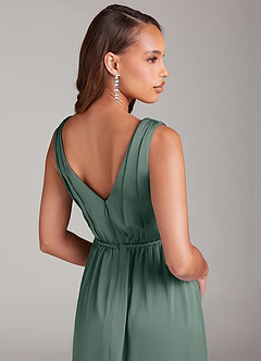 Azazie Tanicia Bridesmaid Dresses Sea Moss A-Line Pleated Stretch Satin Dress image6