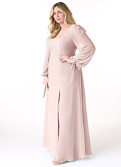 Azazie Leonia Bridesmaid Dresses Blushing Pink A-Line Long Sleeve Chiffon Dress image10