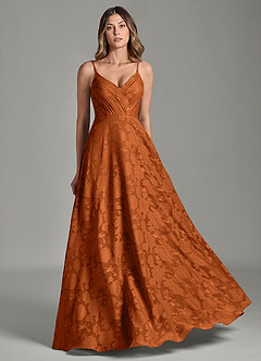 Azazie Amani Abiti da Damigella Abito A-Line in Burnout Floreale Plissettato Arancia Bruciata image5