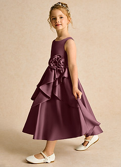 Azazie Hermia Blumenmädchenkleider A-Linie ärmellos Matte Satin Kleid Sangria image4