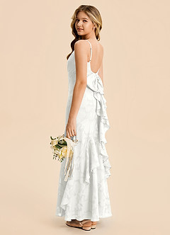 Azazie Lioren Junior White Mermaid Ruched Floral Burnout Dress image3