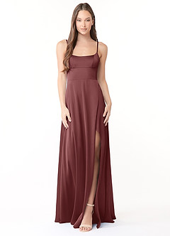 Azazie Halsey Vestidos de damas de honor Vestido de Acai de Satén Elástico de Recto con Corte Lateral image1