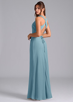 Azazie Evadne Bridesmaid Dresses Moody Blue A-Line Pleated Chiffon Dress image2