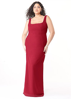Azazie Flori Bridesmaid Dresses Scarlet Sheath Square Neckline Chiffon Dress image9