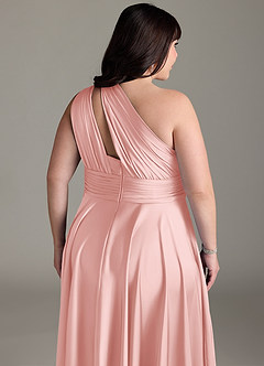 Azazie Charlize Abiti da Damigella Abito A-Line in Raso Elasticizzato Monospalla Rosa Cipria image16