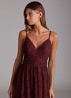 Azazie Nathalia Bridesmaid Dresses Cabernet A-Line Bow Floral Burnout Dress image5