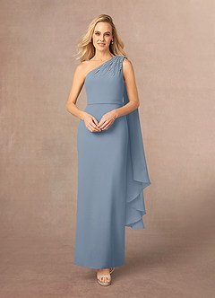 Azazie Gianna Mother of the Bride Dresses Dusty Blue One Shoulder Stretch Crepe Dress image1