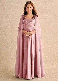 Azazie Rosita Girls Formal vestidos de niña de las flores Vestido Rosa Polvorienta de Satin Mate de Corte en A con Plisado image5