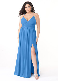 Azazie Aaida Bridesmaid Dresses Blue Jay A-Line Corset Chiffon Dress image7