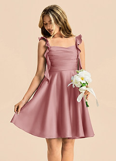Azazie Kira Junior Dusty Rose A-Line Ruched Stretch Satin Dress image4