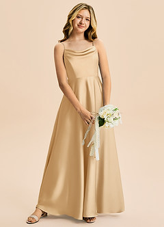 Azazie Isolde Junior Linia A Pofałdowany Satyna elastyczna Długość podłogi Młodsza druhna Sukienka image2