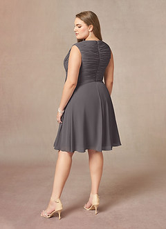 Azazie Theron Mother of the Bride Dresses Steel Grey A-Line V-Neck Pleated Chiffon Dress image9