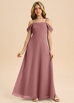 Azazie Anselie Junior A-Linie Schulterfrei Chiffon Kleid Wüstenrose image1